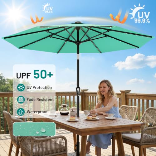 9FT Patio Umbrella with Solar Lights