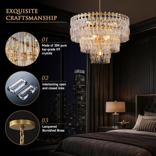 36'' W Round Crystal Chain Chandelier 9