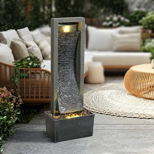 38.6" Tall Outdoor Water Fountain with LED Lights