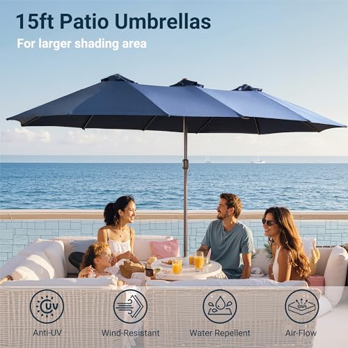 15 Ft Double Head Umbrella Outdoor Patio With Base
