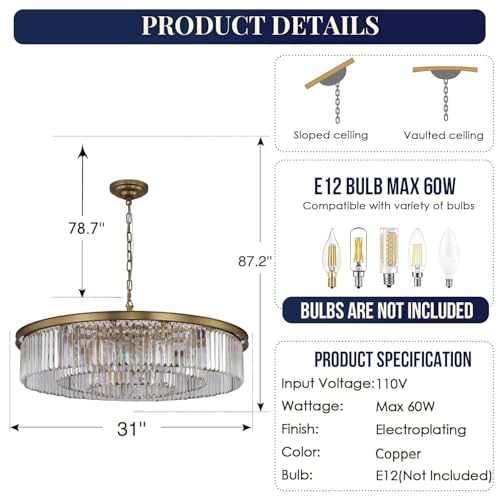 Large Crystal Chandelier Modern Luxury Pendant Ceiling Lights Fixture Antique Gold Chandelier for Dining Room Living Room 12