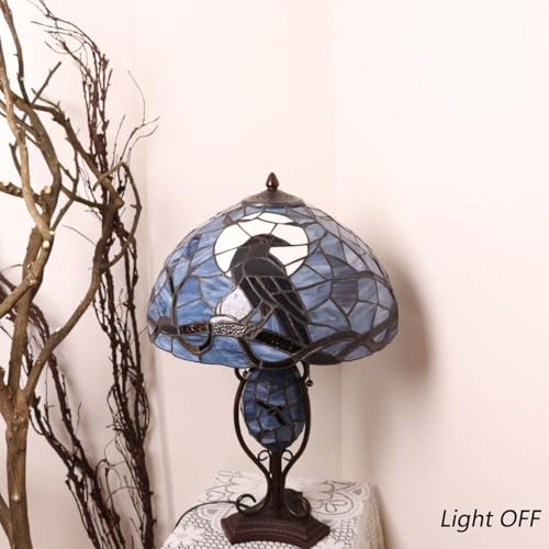 L10954 Raven Tiffany Style Stained Glass Table Lamp