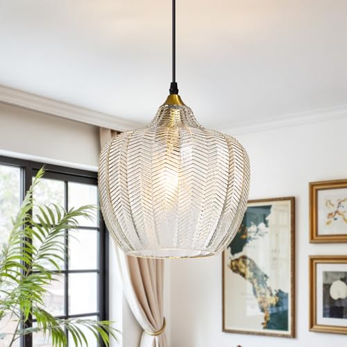 Clear Glass Pendant Lights Kitchen Island Gold Hanging Ceiling Light 9.45"