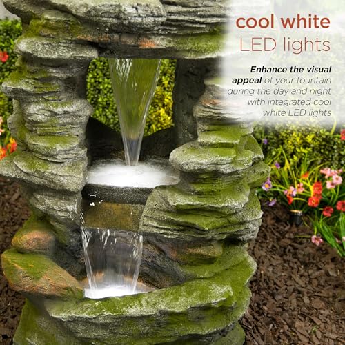 WIN1648 39" Stacked Stone Rainforest Fountain with Cool White LED Lights
