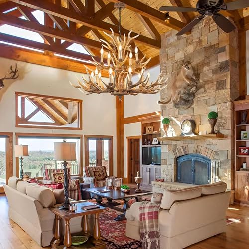 Farmhouse Deer Chandelier Double Layer 10+5 Light Brown Antler Chandelier Lighting