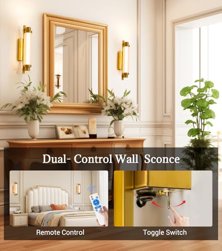 Set of 2 Gold 12000mAh LED Crystal Wireless Battery Wall Sconces (2 Count)