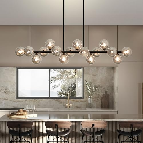 55" Linear Chandeliers for Dining Room Light Fixture 16 Lights Large Sputnik Chandelier Modern Chandelier Smoke Grey Swirled Globe Farmhouse Chandelier Island Lights for Kitchen