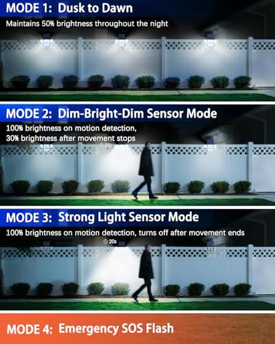 Solar Outdoor Lights Motion Sensor 3500LM 288 LED Security Light with Remote Control IP67 Waterproof 4 Heads Flood Lights with 16.4ft Cable 4 Modes