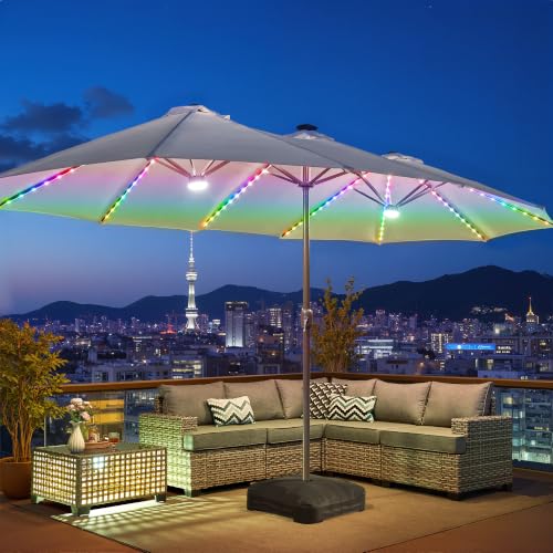 15 Ft Umbrella Outdoor Patio Solar Lights with Base
