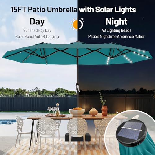15FT Patio Umbrella with Solar Lights