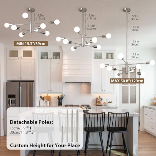 Modern Chandelier Ceiling Light Fixture Brushed Nickel Sputnik Chandeliers for Bedroom Living Room 8