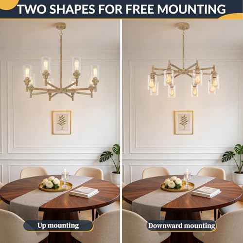 8 Light Rustic Farmhouse Chandelier 34"