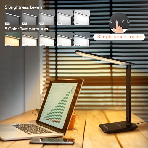 LED Desk Lamp with 15W Wireless Charger & USB Port