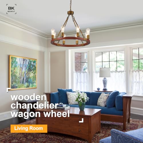 Farmhouse Wagon Wheel Chandelier 24" Rustic Gold Chandelier for Dining Room