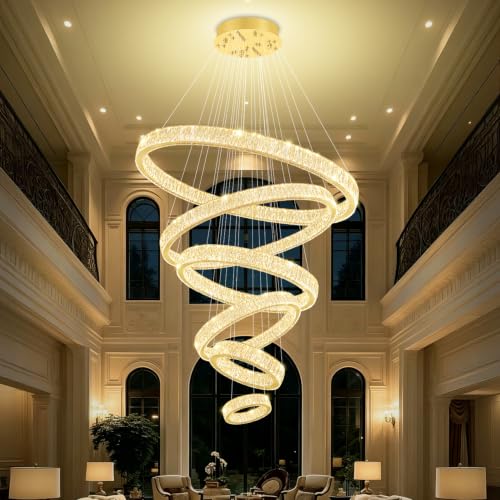 Extra Large Ring Chandelier Modern LED Gold 6 Ring Chandelier for High Ceiling Long Stair Crystal Chandeliers D8+15.7"+23.6"+31.5"+39.4"+47.5"