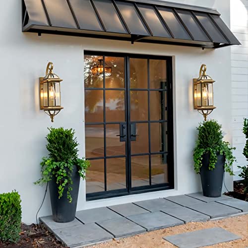 Outdoor Wall Light with Clear Glass Waterproof Exterior Light Fixtures Oil Rubbed Brass 18.5 inch Copper Wall Mount Lights for for Patio Garage Front Porch