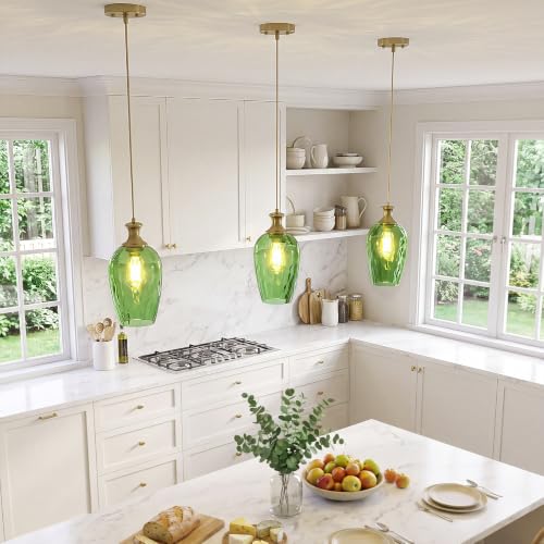 Green Glass Pendant Lights Kitchen Island (2 Count)