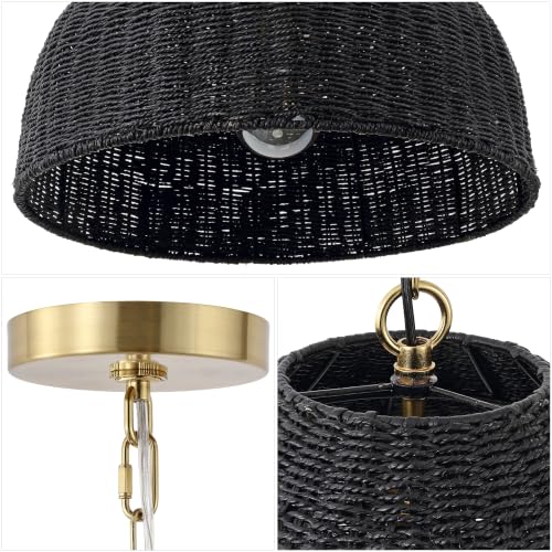 Eliza 20" Bohemian Black & Brass Gold Woven Rattan Dome Pendant