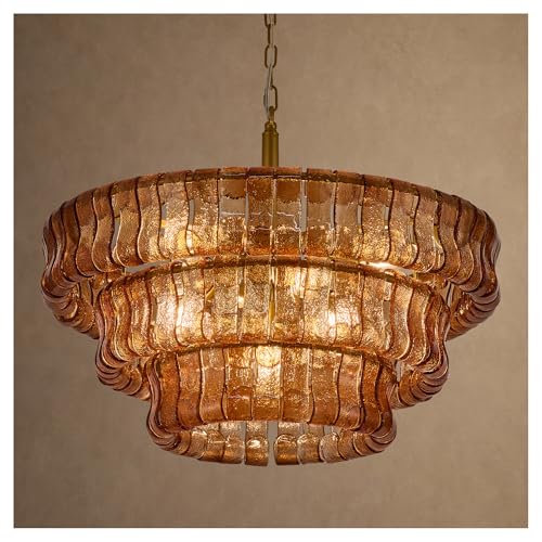 3 Tier 26 Inch Amber Crystal Glass Chandeliers