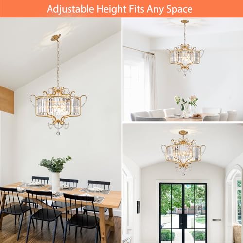 Modern Crystal Chandelier for Dining Room 24" Large Gold 6