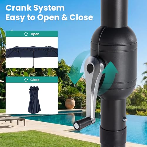 15FT Large Double Sided Patio Umbrella with Base Included