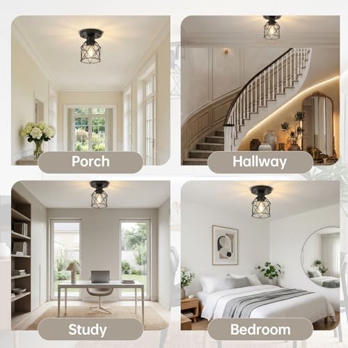 2 Pack Farmhouse Semi Flush Mount Ceiling Light Fixture