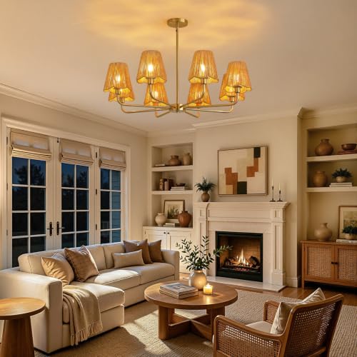 Rattan Chandelier for Dining Room Gold Boho Chandelier for Bedroom