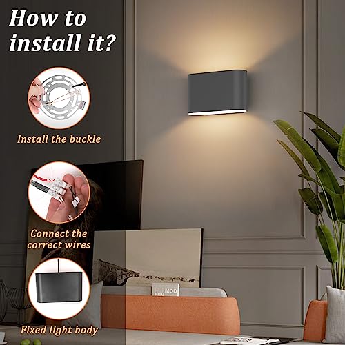 Black Modern LED Wall Sconces Set of 2 Indoor Wall Lights Hardwired Up and Down Wall Mount Light for Living Room Bedroom Hallway Corridor Conservatory Warm White 3000K (2 Count)