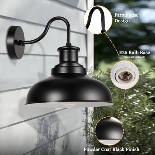 Outdoor Barn Light Outdoor Wall Sconce Farmhouse Exterior Wall Mount Light Vintage Outside Lighting Fixture Industrial Black White Lantern for Porch