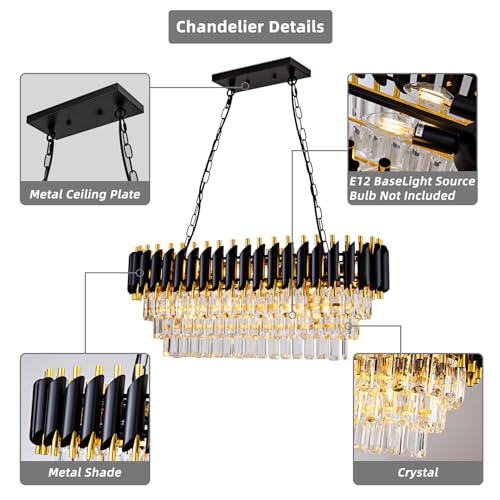 Modern Crystal Chandelier Black and Gold 10