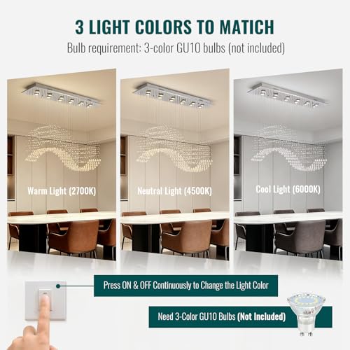 Rectangular Flush Mount Wave Chandelier for Dining Room