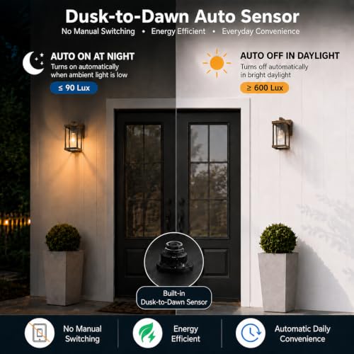 Porch Lights with GFCI Outlets Dusk to Dawn Outdoor Wall Lights Waterproof Exterior Lighting Fixtures Modern Outside Lights Wall Mount for House Patio Garage