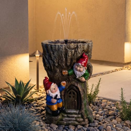 Gnome Outdoor Water Fountain with Solar Pump Tree Stump Waterfall