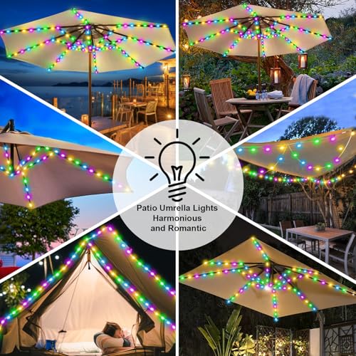 Solar Umbrella Lights Outdoor 8 Strands 8 Mode Patio Umbrella Lights