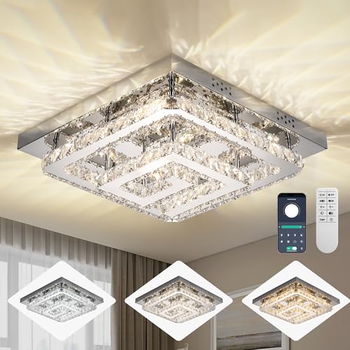 25 inch Silver Crystal Chandeliers LED Ceiling Light