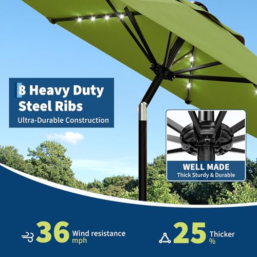9FT Solar LED Patio Umbrella with Tilt & Crank