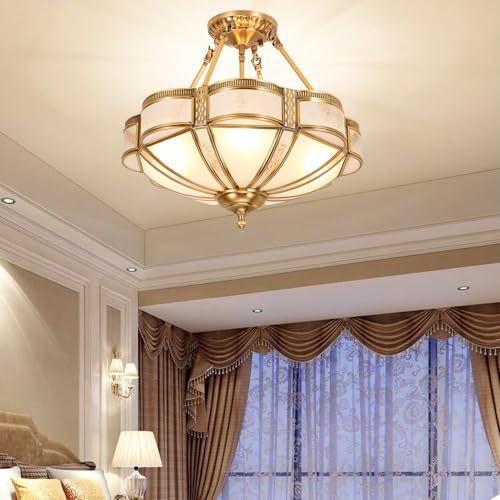 4 Lights Semi Flush Brass Dining Room Chandelier