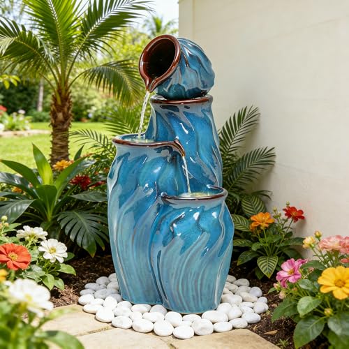 29" Ceramic Outdoor Fountain with Lights