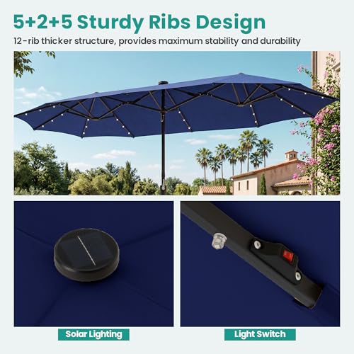 13FT Large Double Sided Patio Umbrella with Solar Lights
