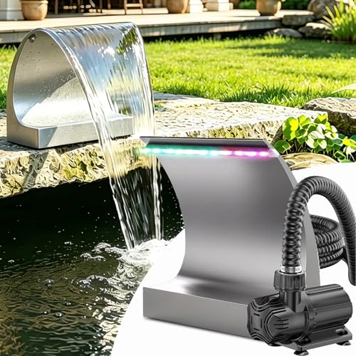 Pond Waterfall Spillway with LED Lights & 1600GPH Pond Pump