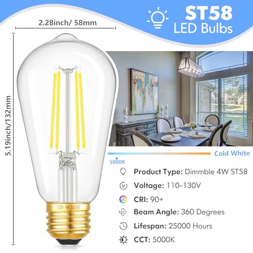 Dimmable ST58 Antique Clear Vintage Edison LED Light Bulbs (4 Count)