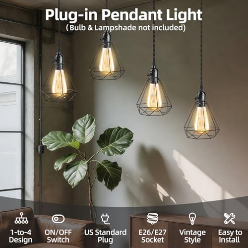 Vintage Plug in Pendant Light Kit with 1