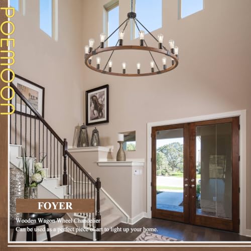 Farmhouse Wood Wagon Wheel Chandelier 16