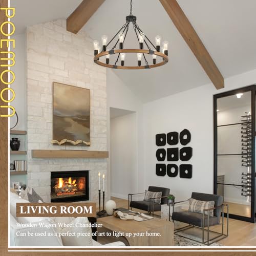 Oak Wooden Wagon Wheel Chandelier 12