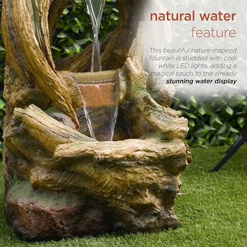 40" Tall Open Tree Trunk Floor Fountain with Cool White LED Lights