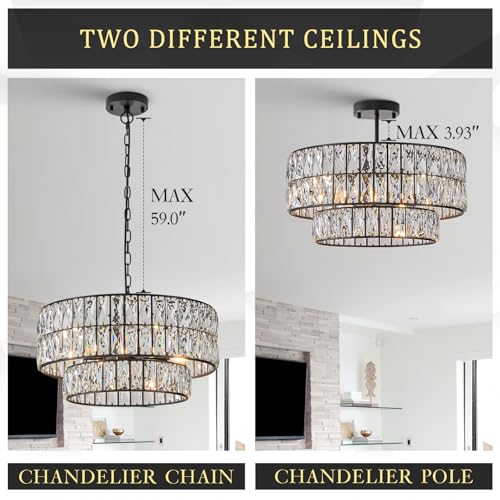 Black Crystal Chandelier 20" 6