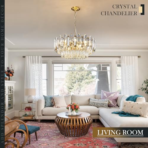 Gold Crystal Chandelier 23.6" Modern Crystal Pendant Light 3