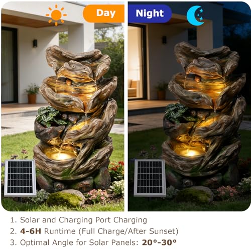 25.2" Tall Solar Water Fountain Outdoor Waterfall Feature