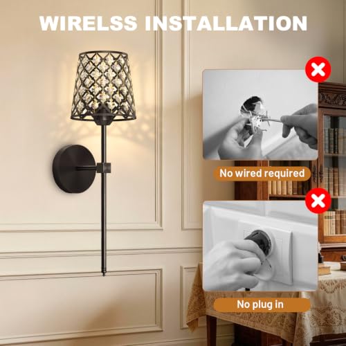 Crystal Battery Operated Wall Sconces Set of 2