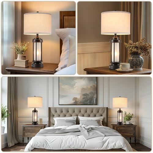 25'' Set of 2 Modern Table Lamps for Bedroom with 2 USB C+A Ports (2 Count)